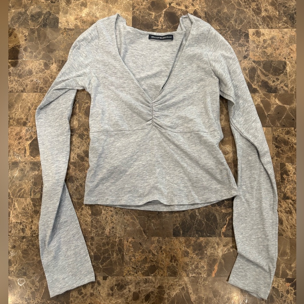 Brandy Melville Heather Gray Ruched Blouse
